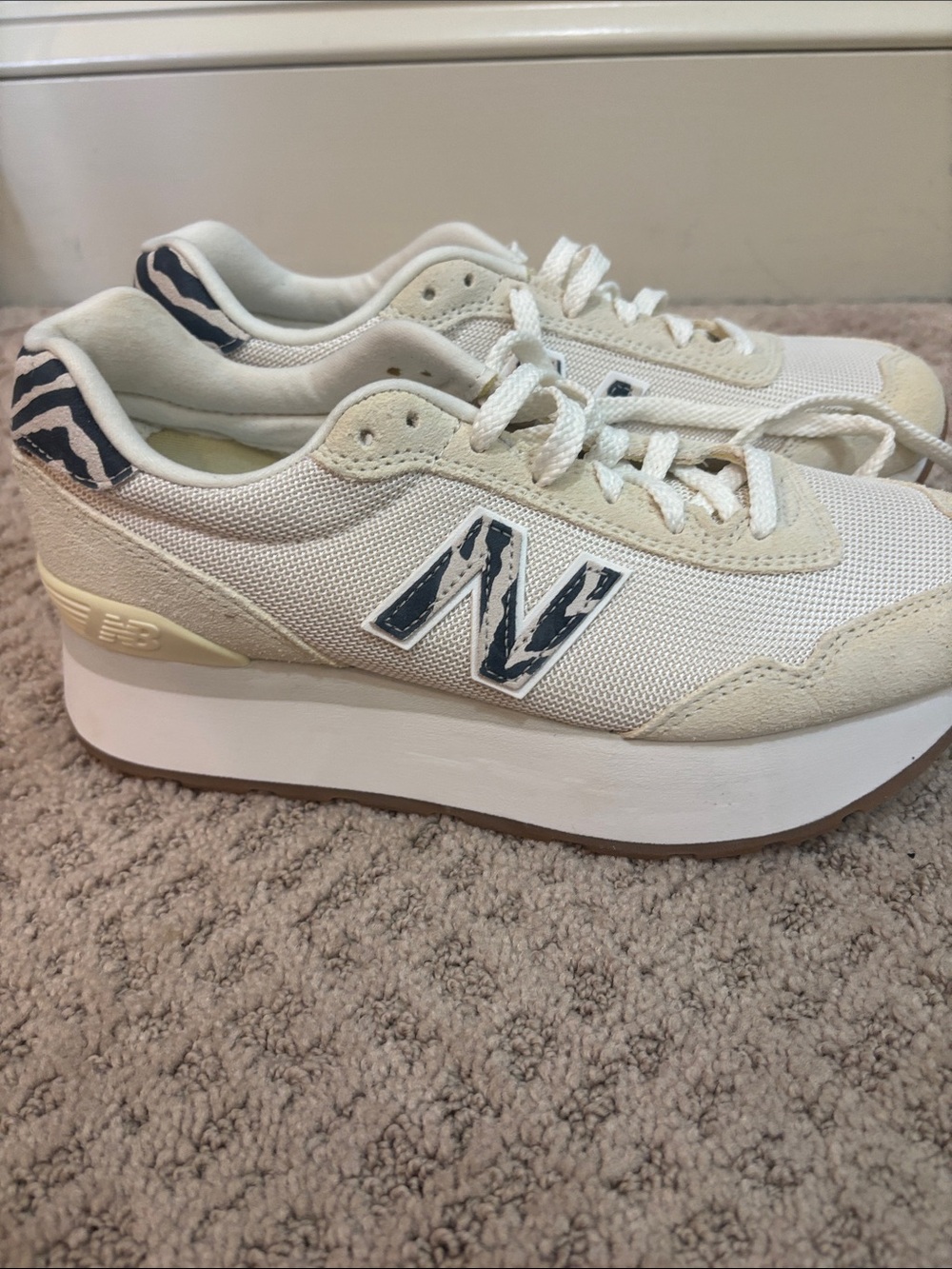New Balance Women's Cream Platform Sneakers with Navy Zebra 'N'